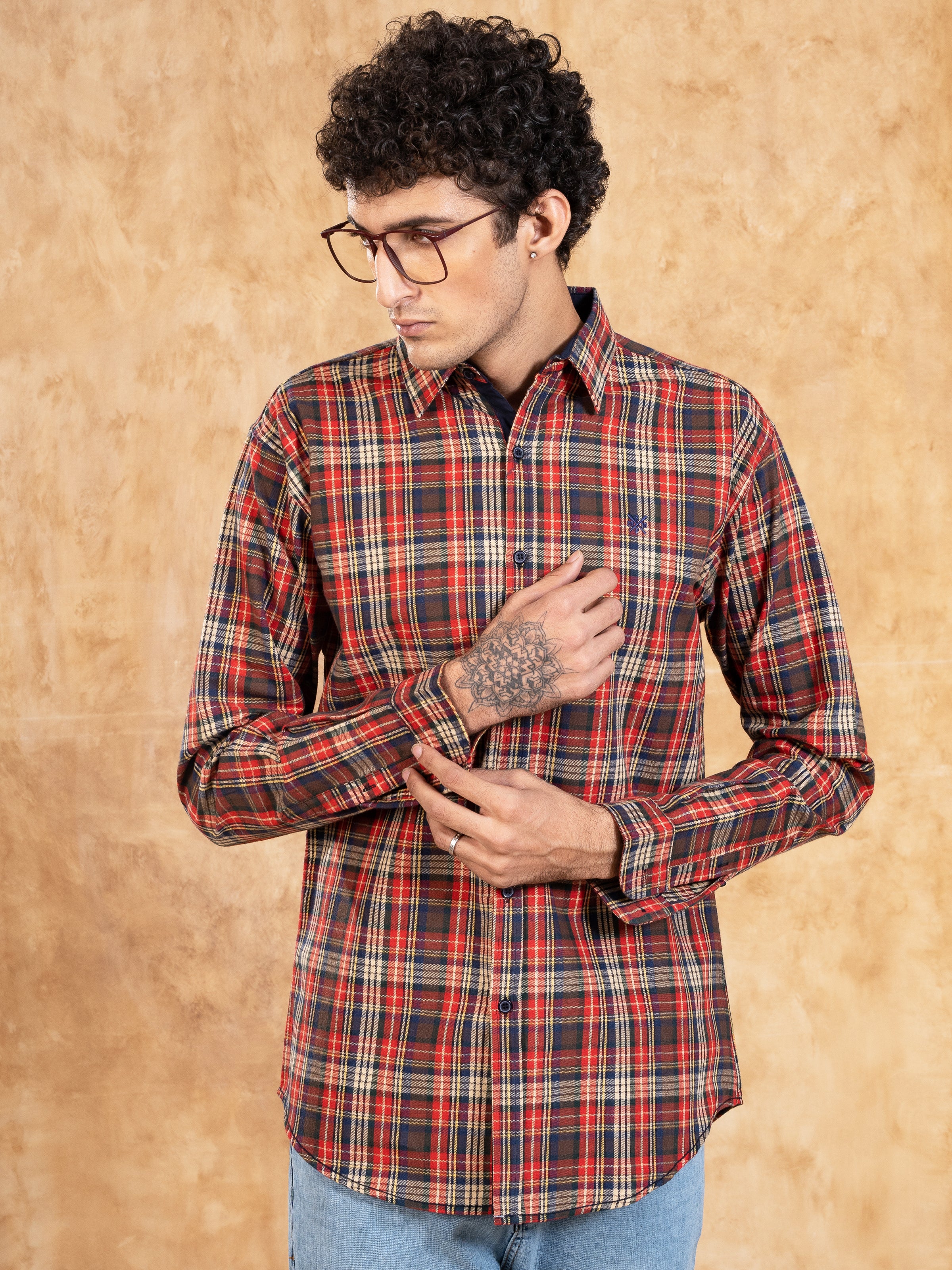 CASUAL SHIRT SLIM FIT  KHAKI/NAVY