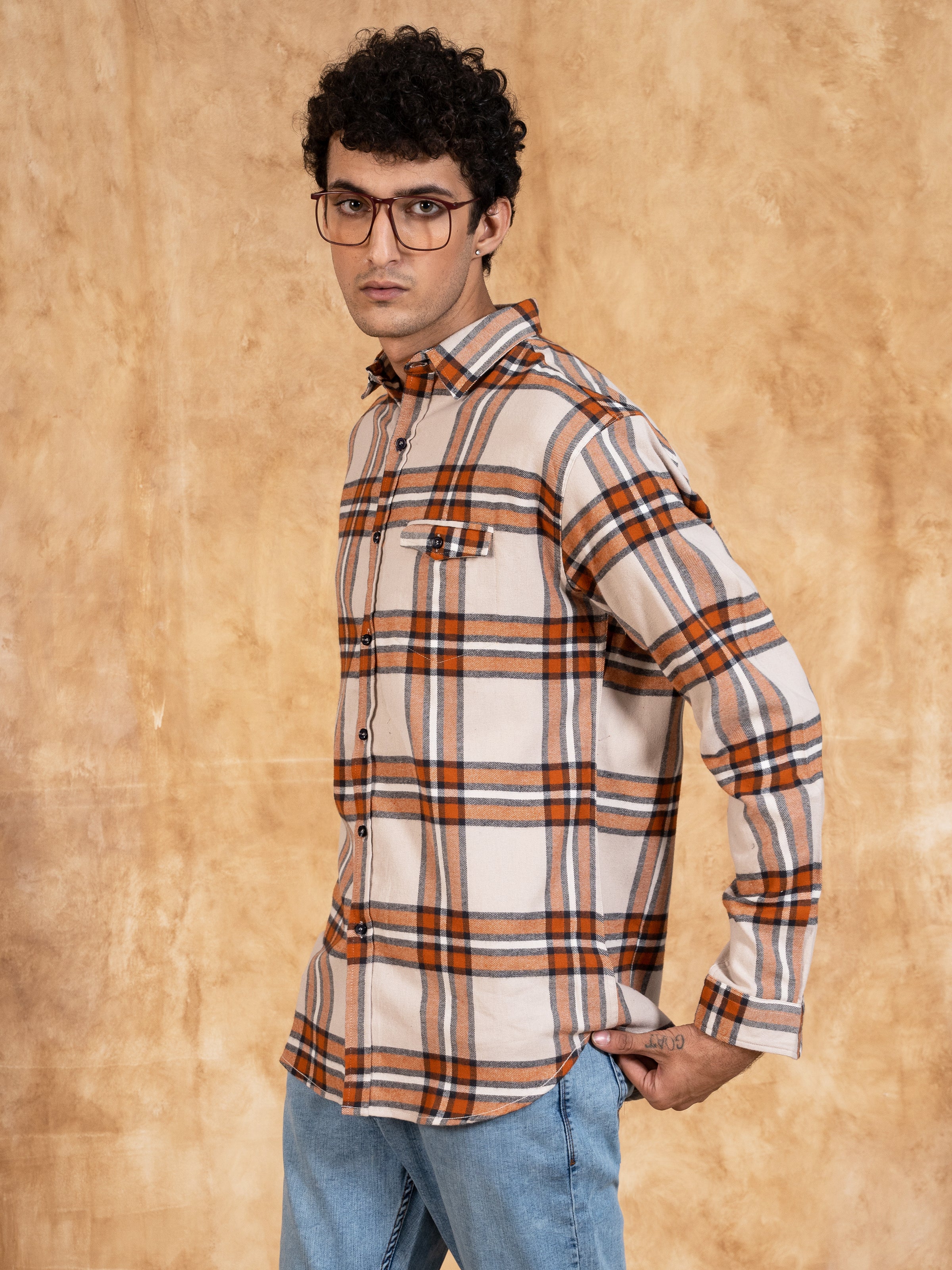 CASUAL SHIRT SLIM FIT ECRU/RUST