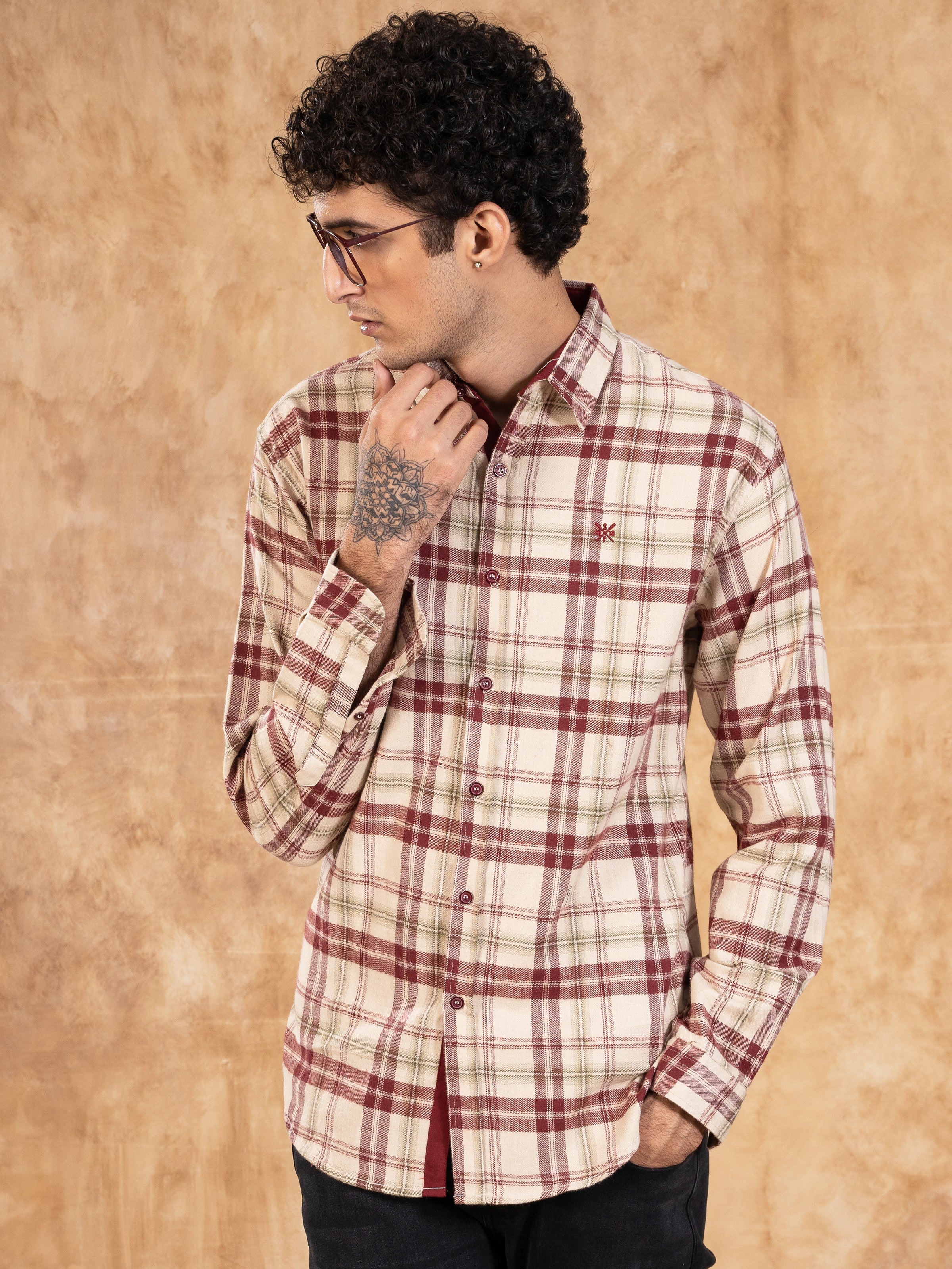 CASUAL SHIRT SLIM FIT  MAROON/WHITE