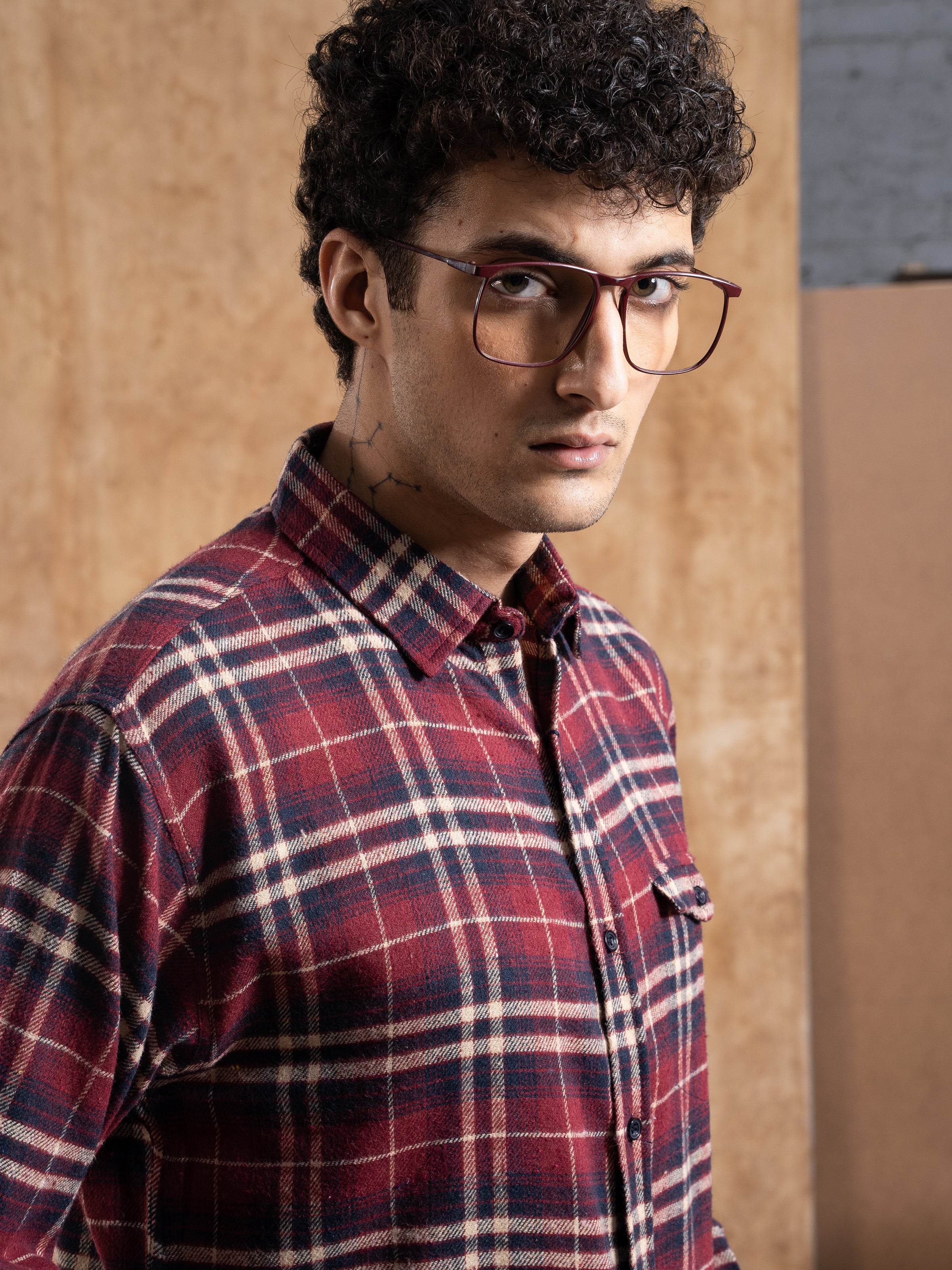 CASUAL SHIRT SLIM FIT  MAROON/KHAKI