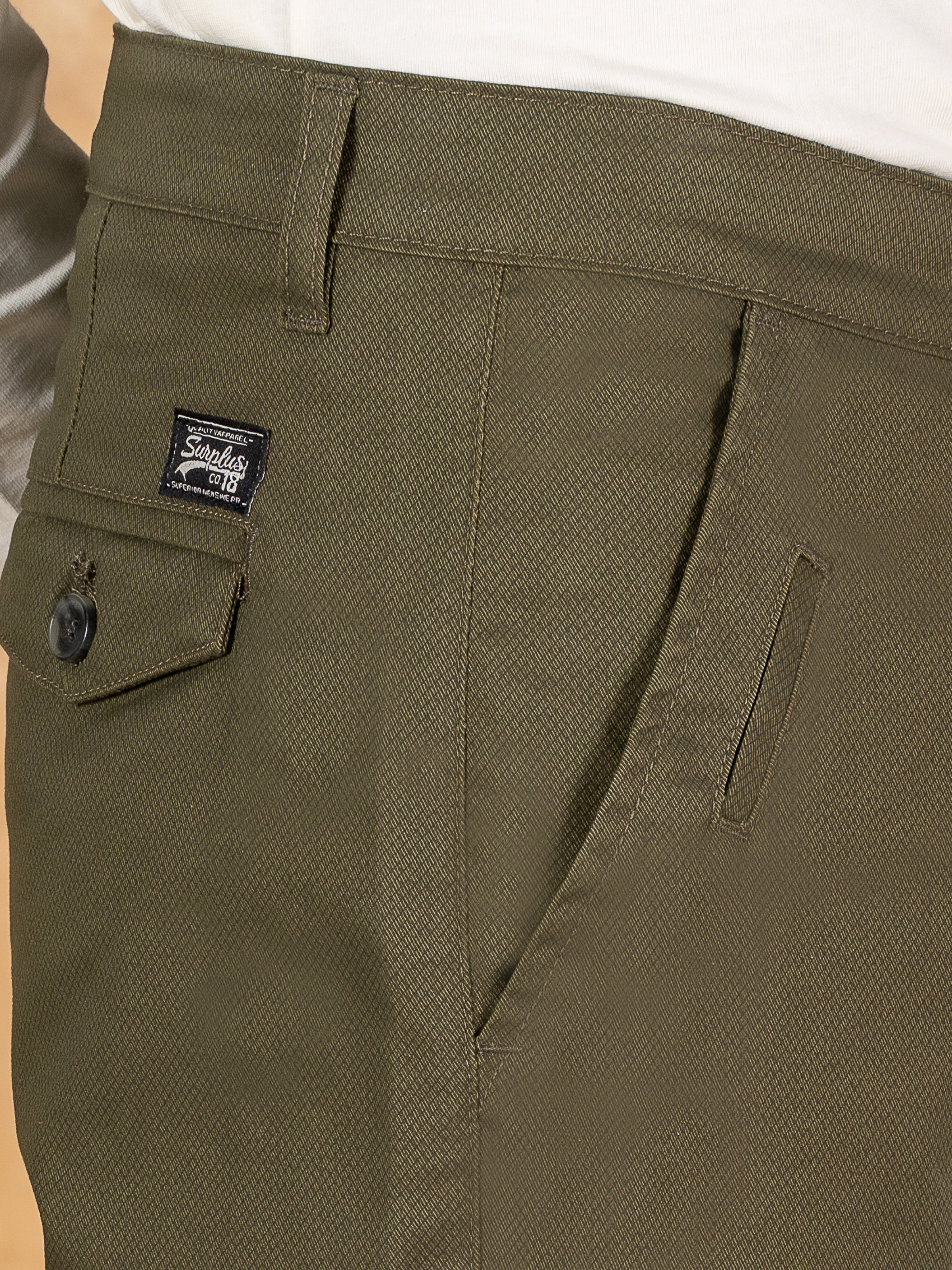 CASUAL PANT CROSS POCKET OLIVE PRINTED FABRIC