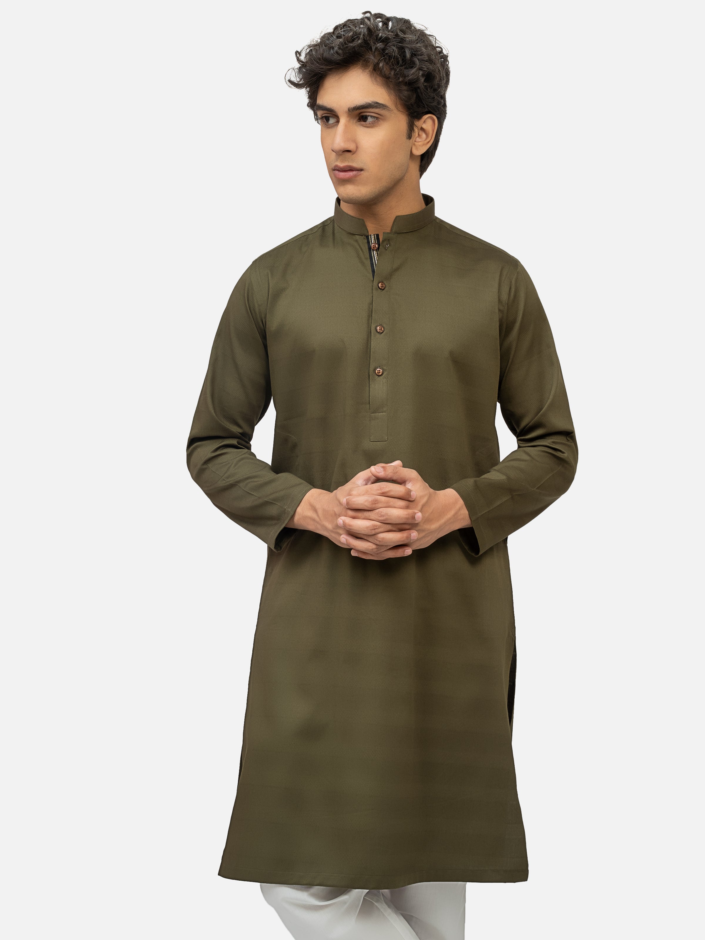 KURTA BAN COLLAR OLIVE