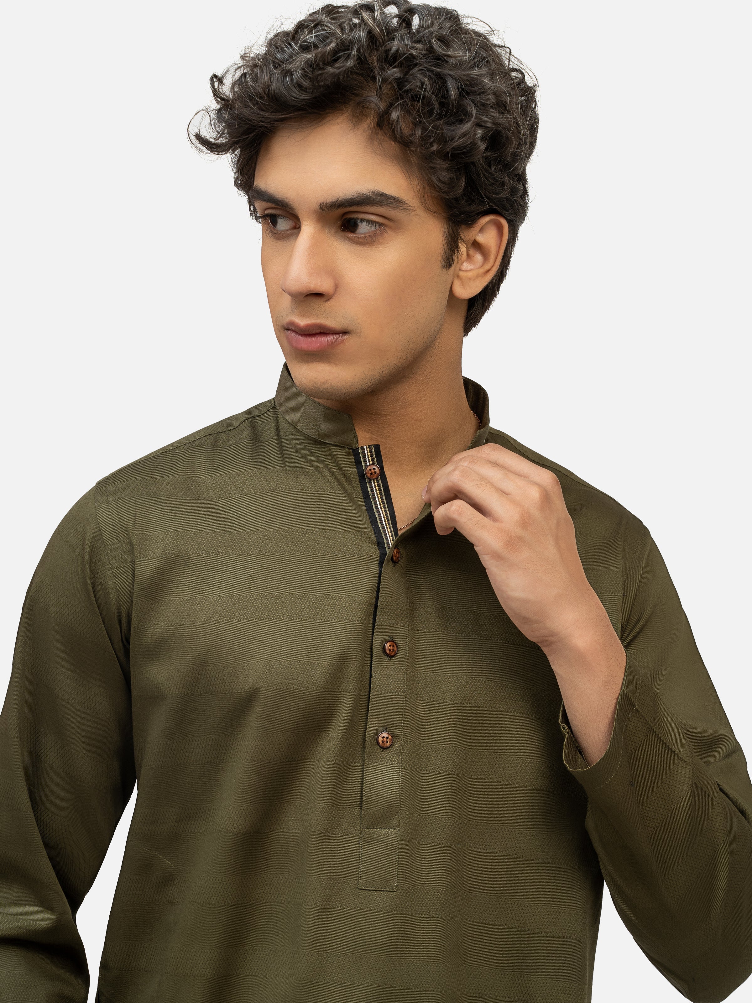 KURTA BAN COLLAR OLIVE