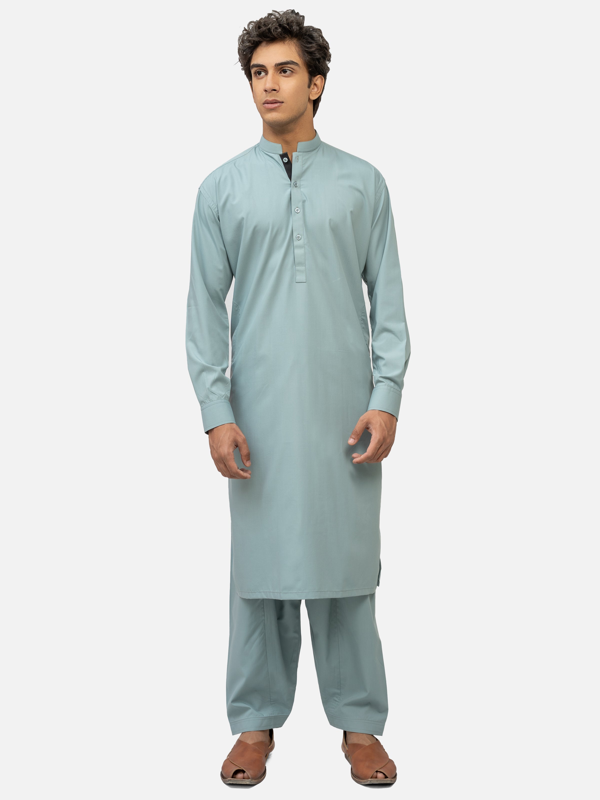 SHALWAR KAMEEZ BAN COLLAR SEA GREEN