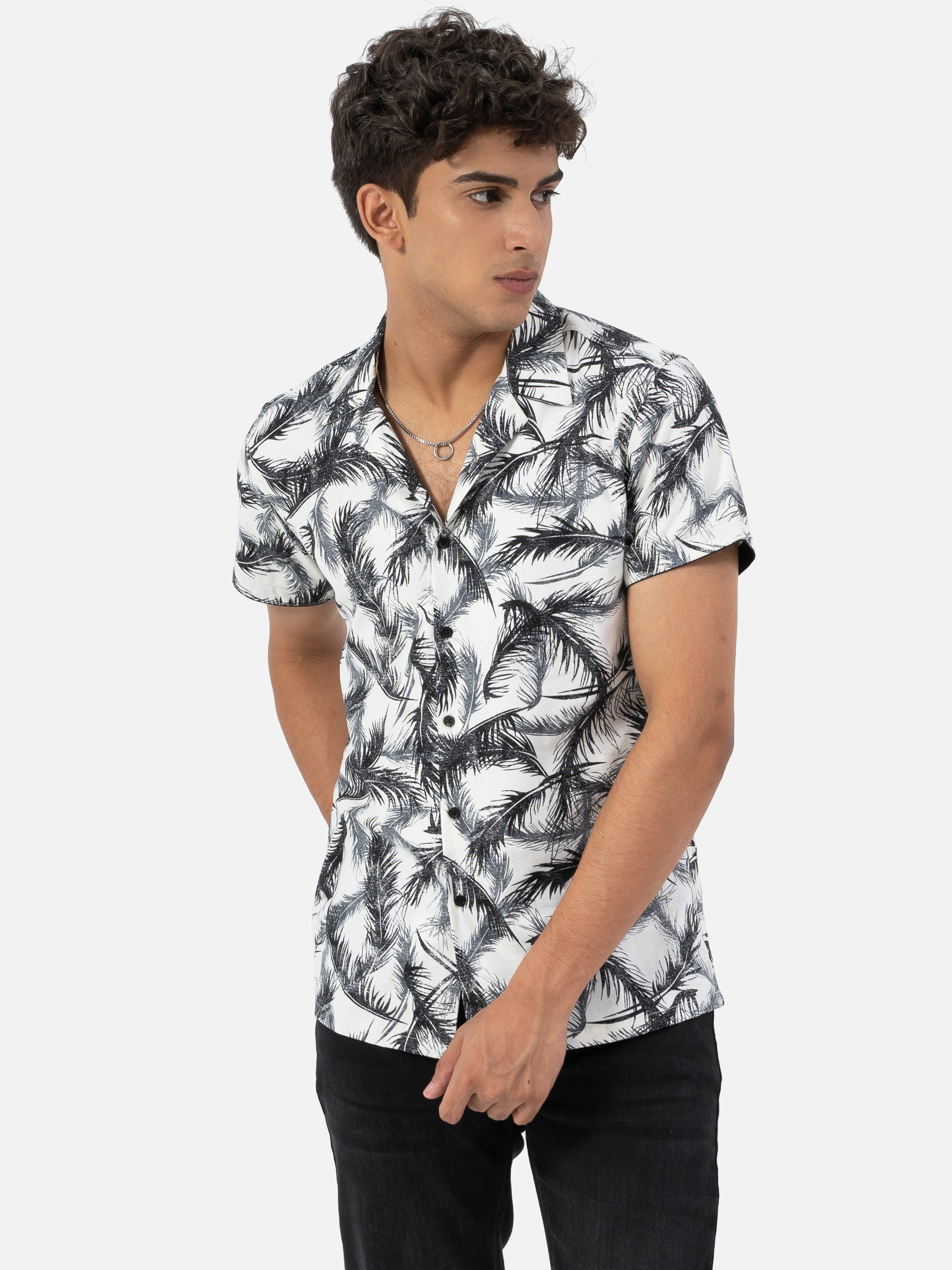 CASUAL SHIRT RESORT COLLAR HALF SLEEVE OATMEAL