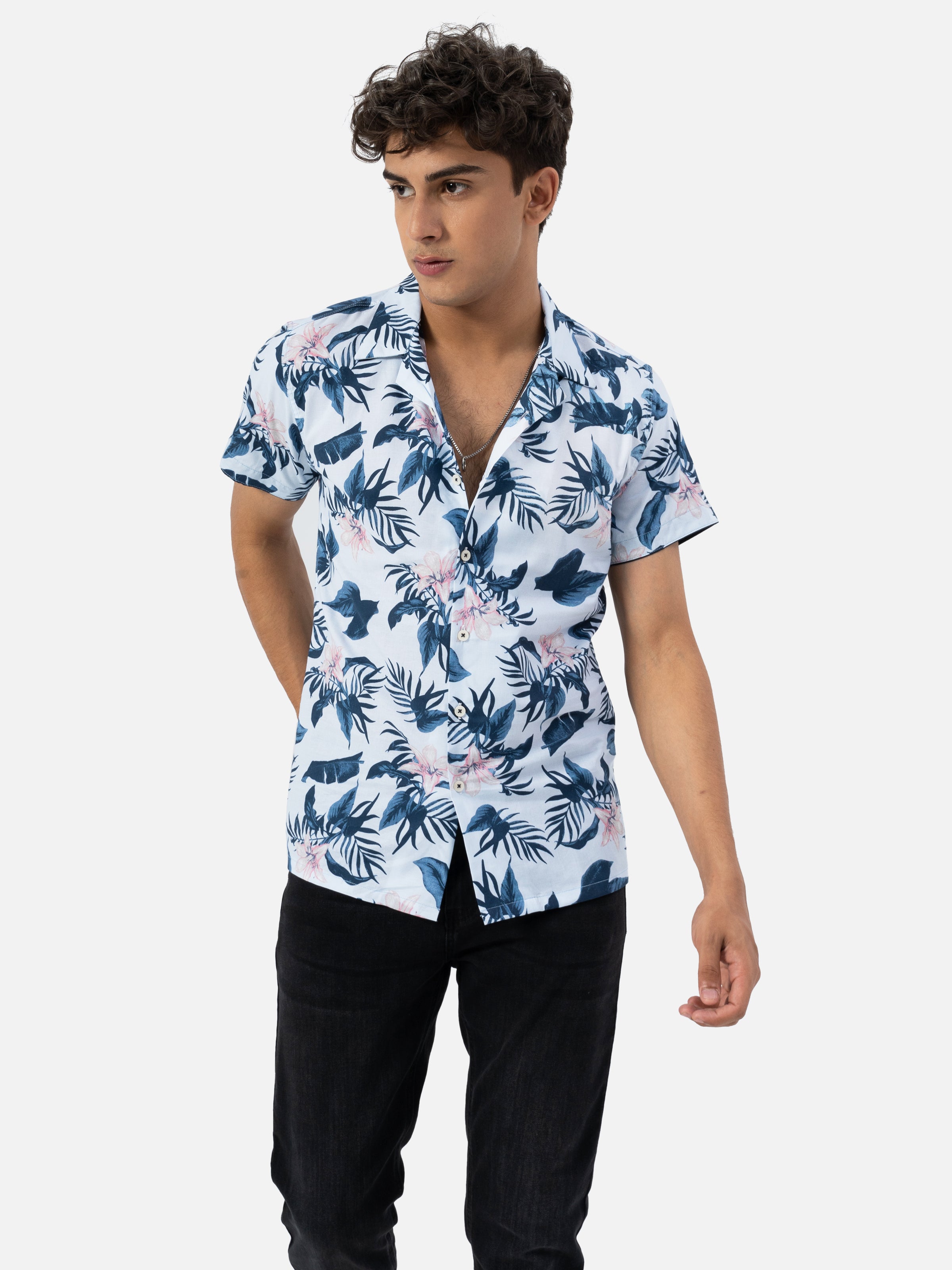 CASUAL SHIRT RESORT COLLAR HALF SLEEVE  SKY