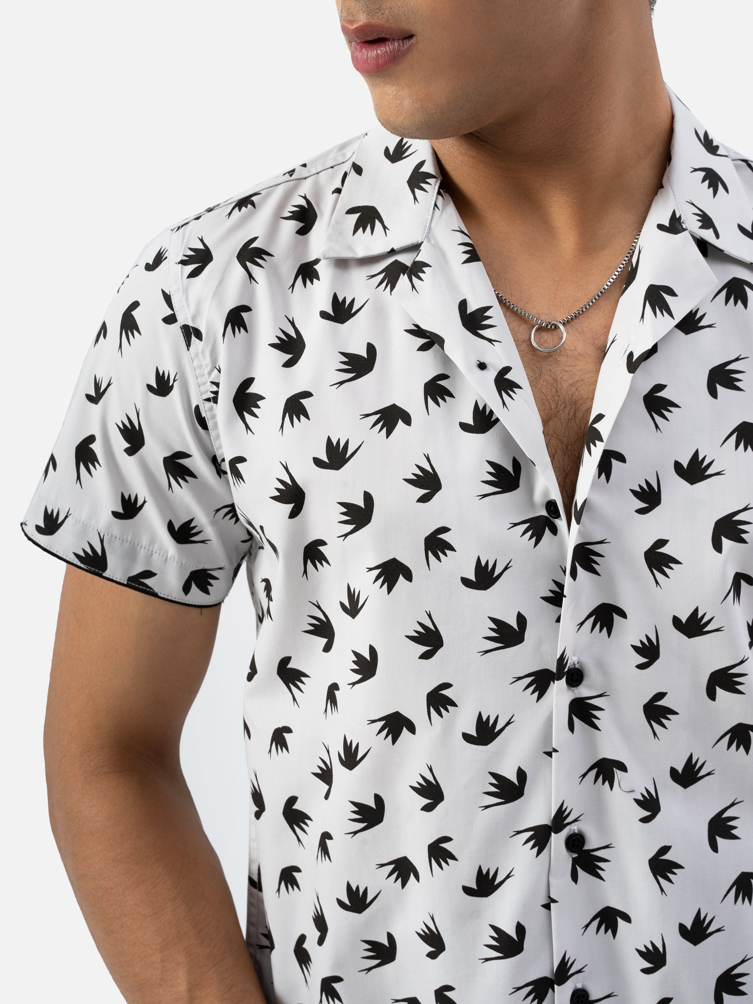 CASUAL SHIRT RESORT COLLAR HALF SLEEVE ASH WHITE