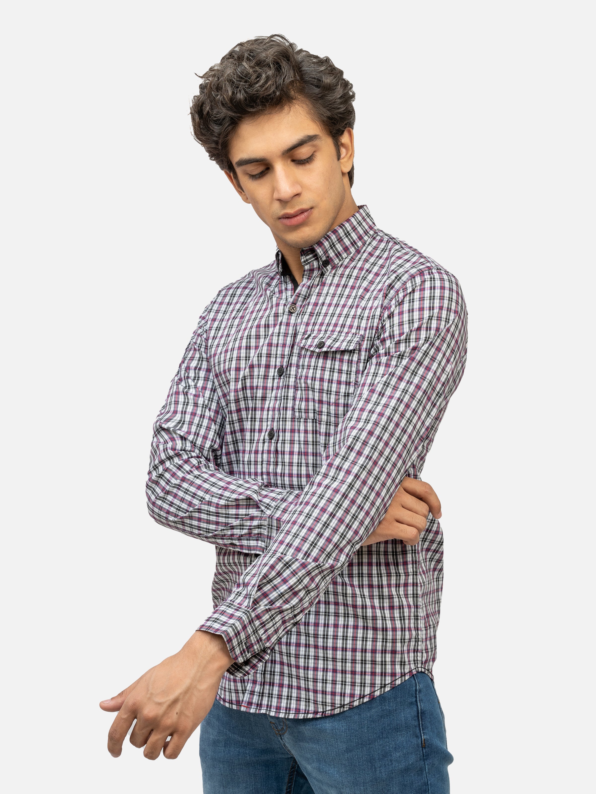 CASUAL SHIRT FULL SLEEVE VOILET BLACK