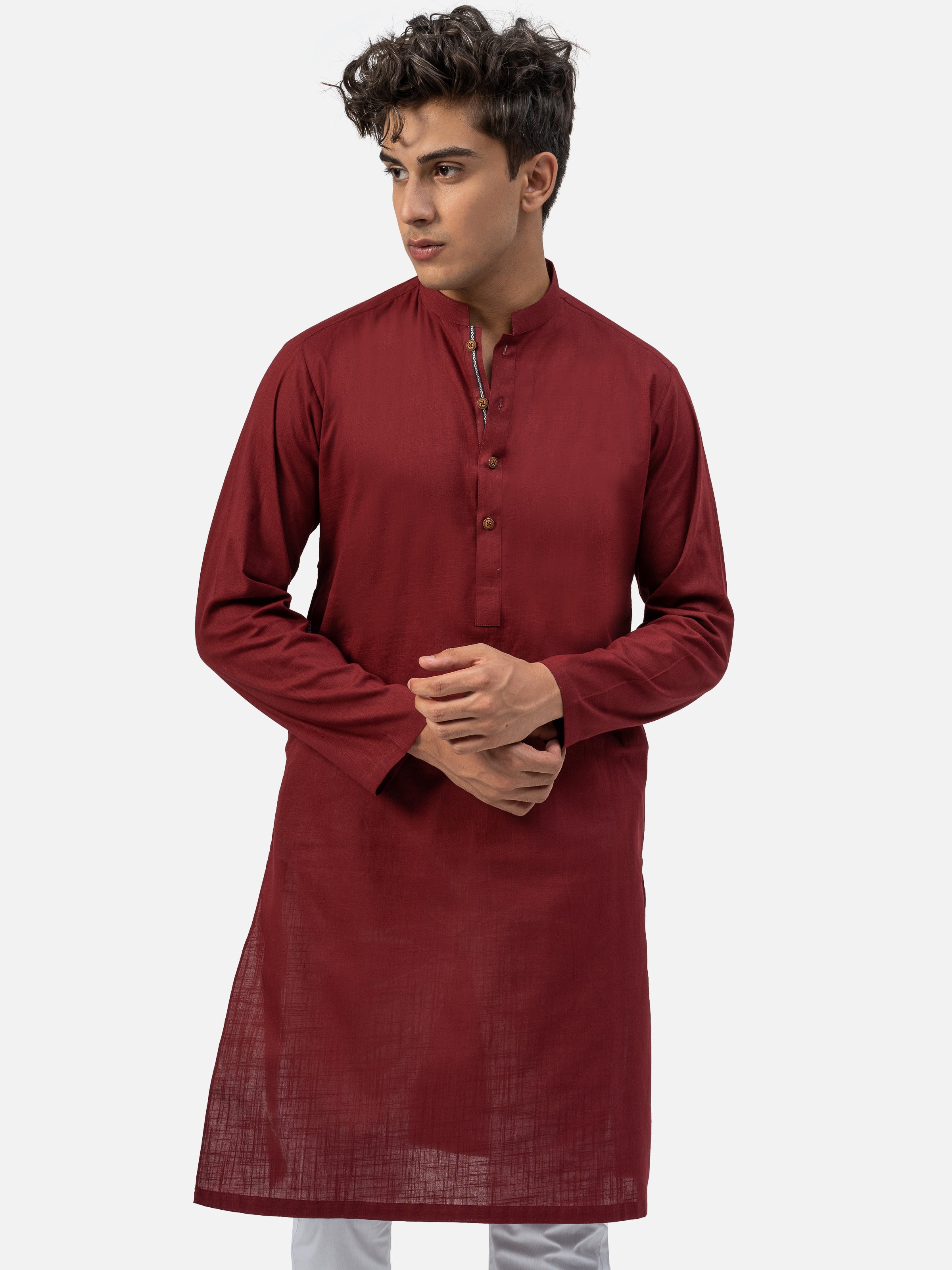KURTA BAN COLLAR MAROON