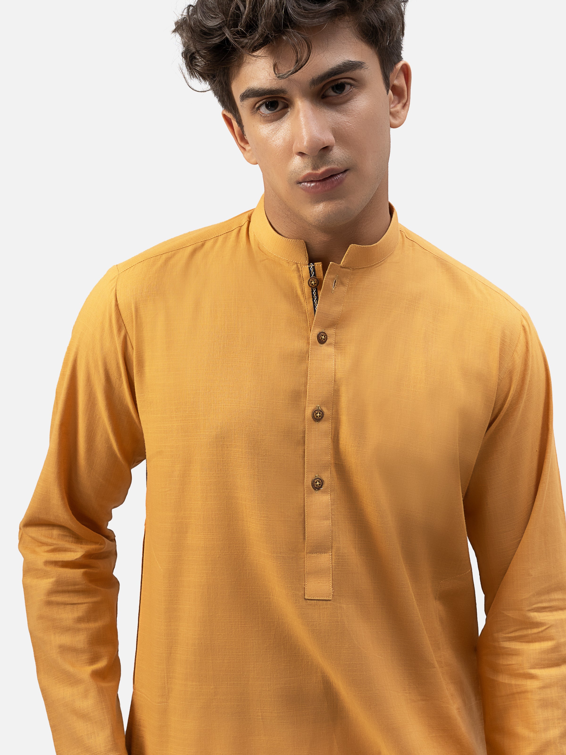 KURTA BAN COLLAR MUSTARD