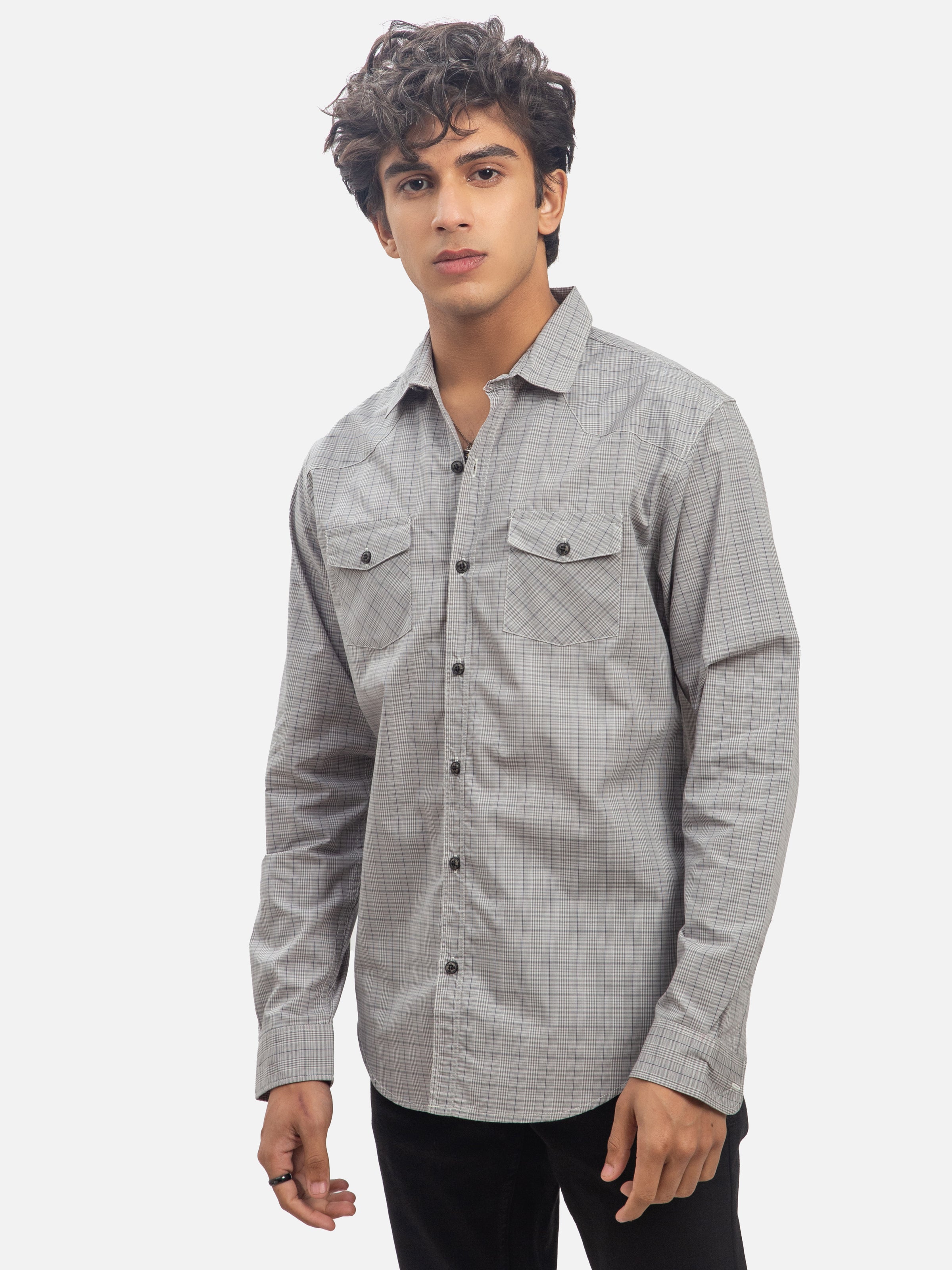 CASUAL SHIRT FULL SLEEVE GREY WHITE