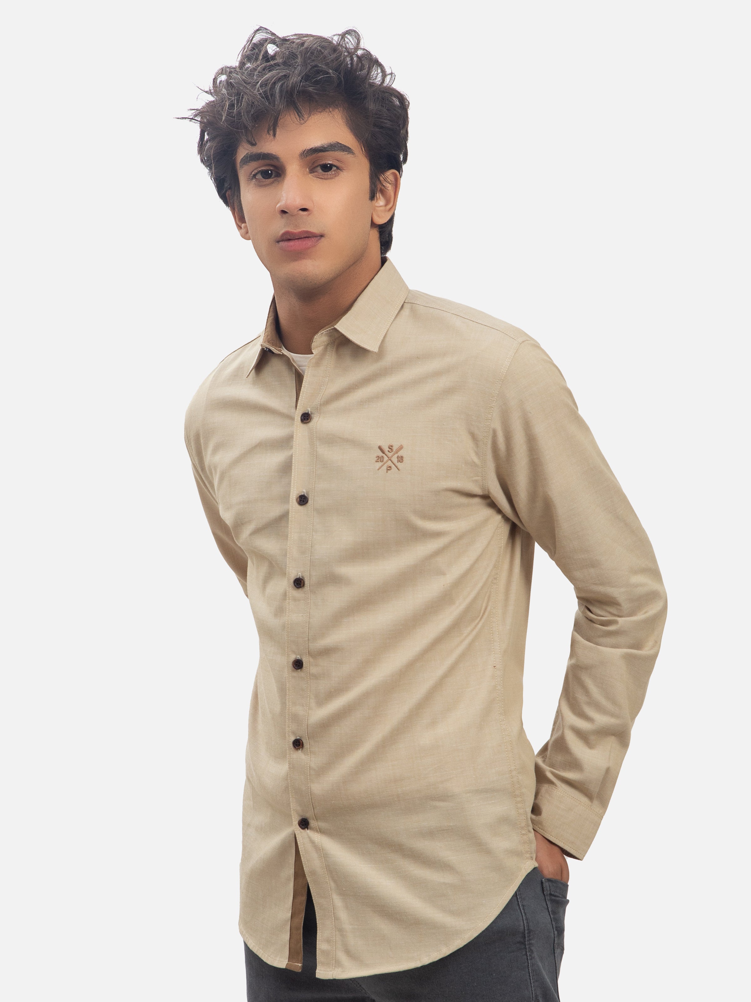 CASUAL SHIRT FULL SLEEVE FAWN