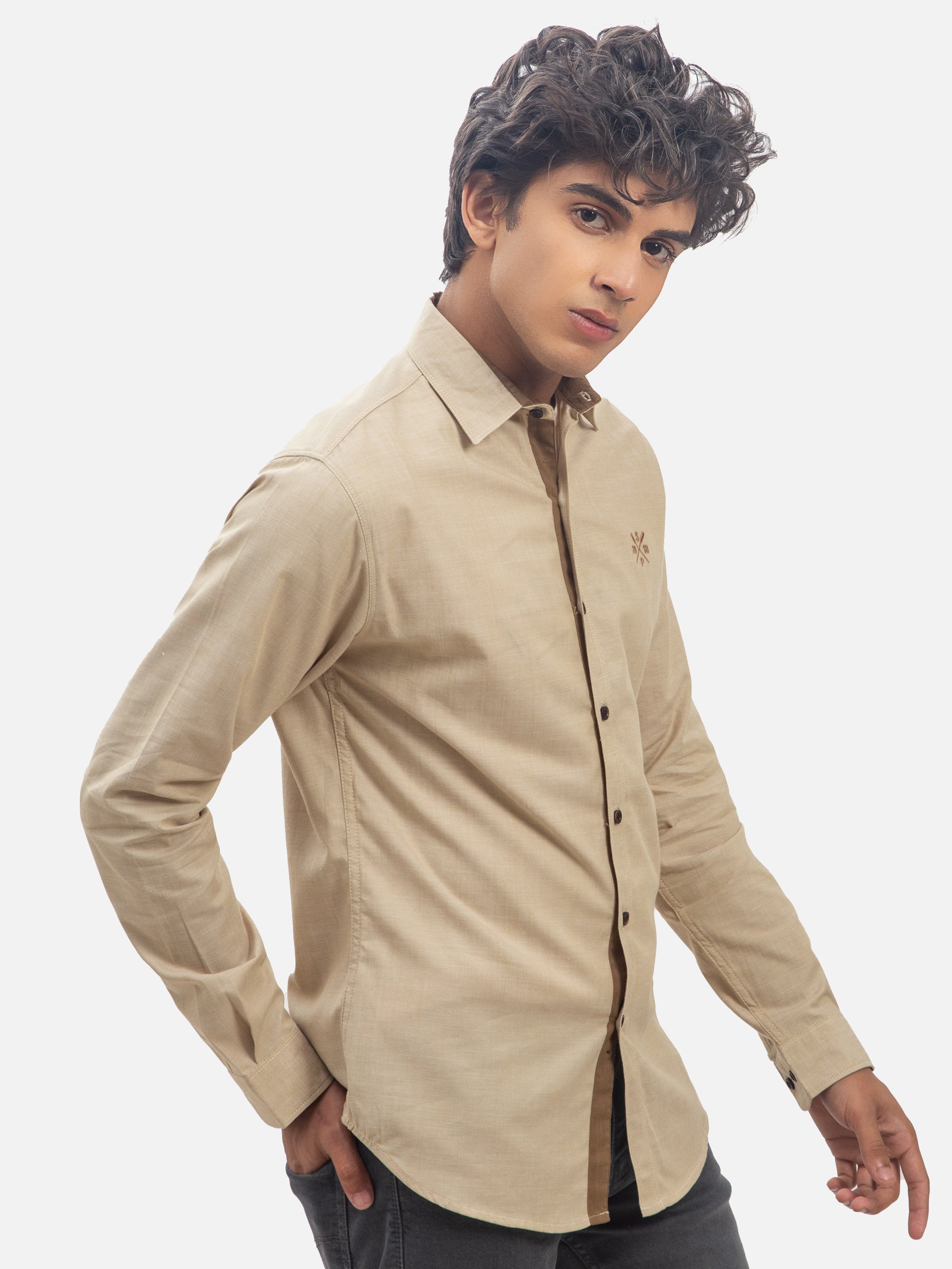 CASUAL SHIRT FULL SLEEVE FAWN