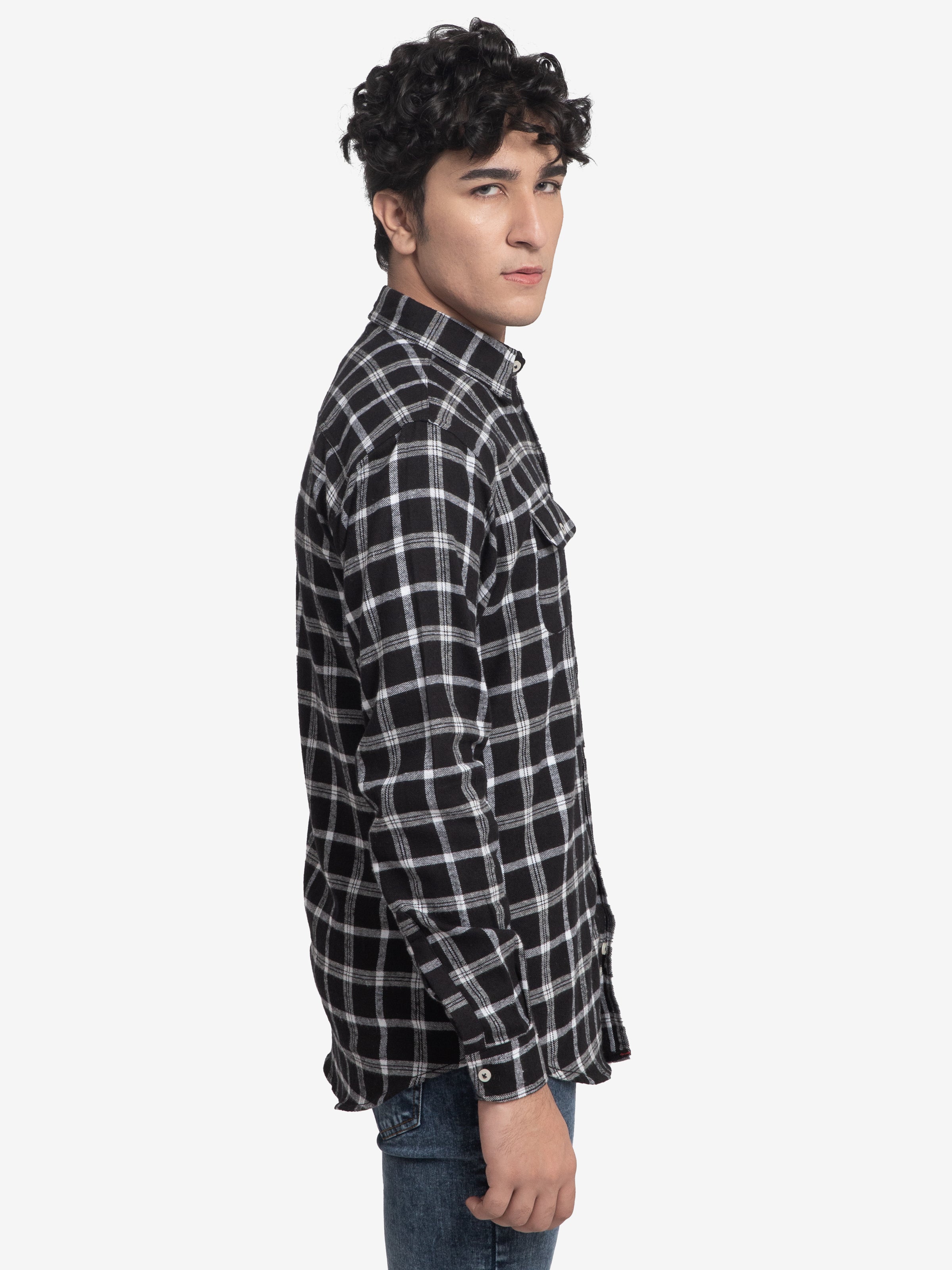 CASUAL SHIRT F/S BLACK WHITE