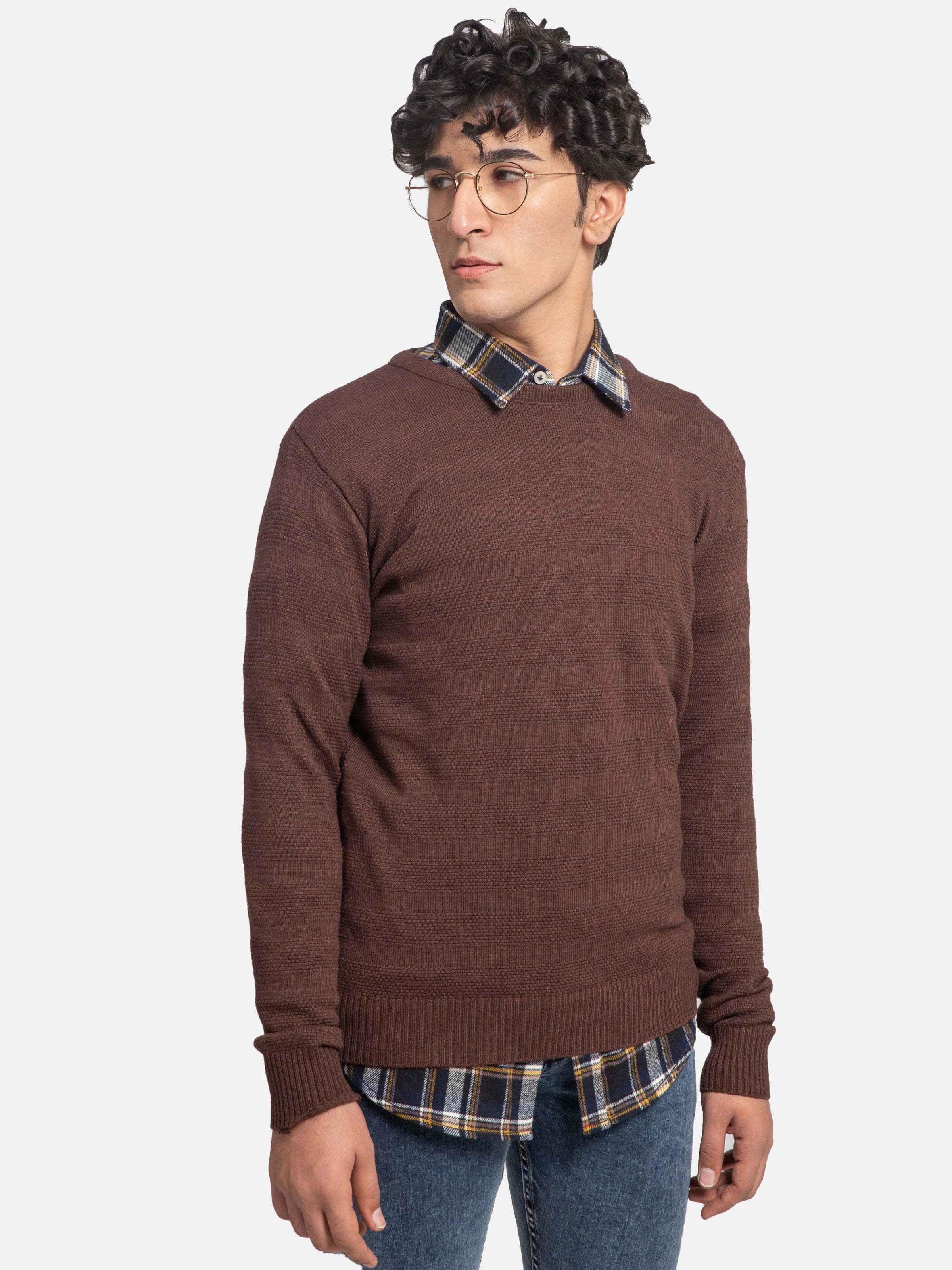 SWEATER CREW NECK FULL SLEEVE BROWN