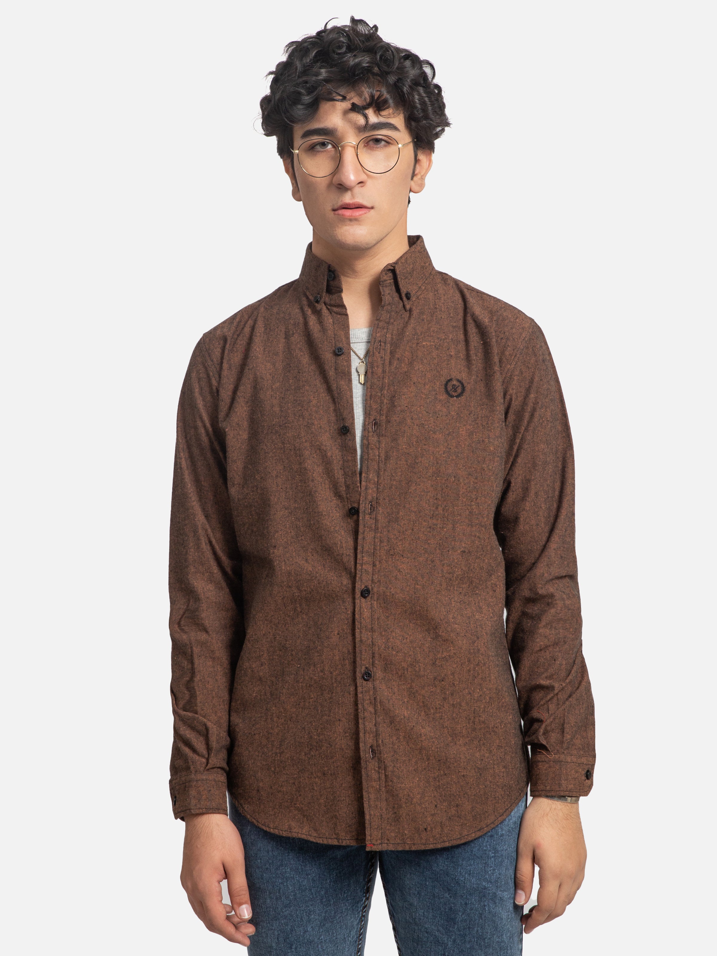 CASUAL SHIRT F/S BROWN