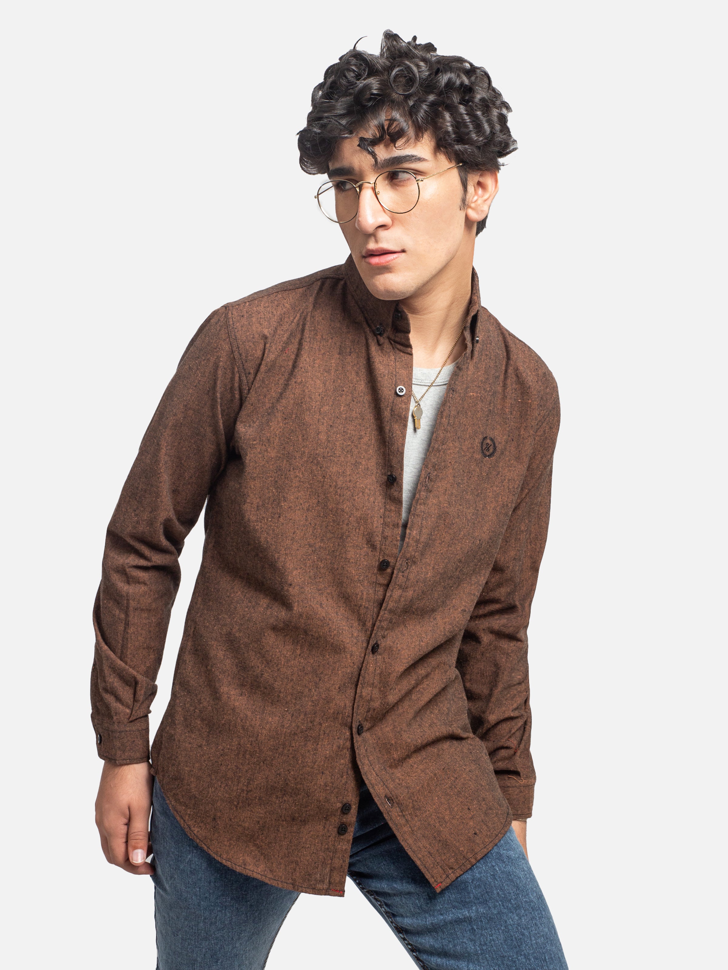 CASUAL SHIRT F/S BROWN